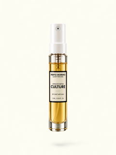 PERFUME BAY Culture eau de parfum sample vial in a clear glass bottle standing on a textured grey stone surface