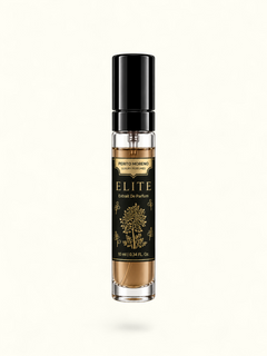 PERFUME BAY Elite Extrait De Parfum in a 10ml glass spray bottle with a black label and gold tree illustration.