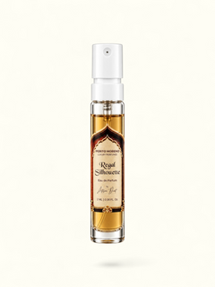 PERFUME BAY Regal Silhouette 2ml eau de parfum sample spray bottle with ornate vintage-style label on white background
